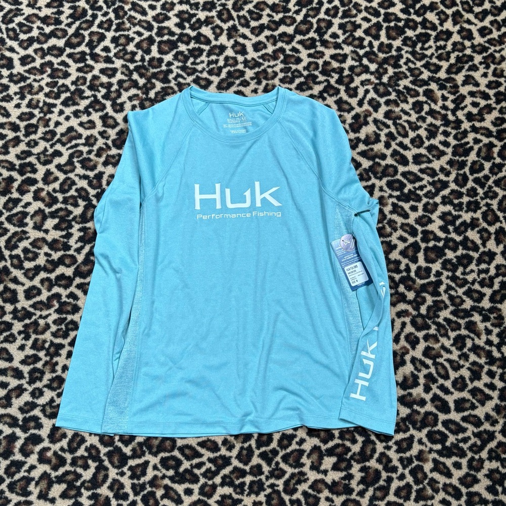 NWT HUK FISHING Marine Blue Heather Pursuit long sleeve shirt